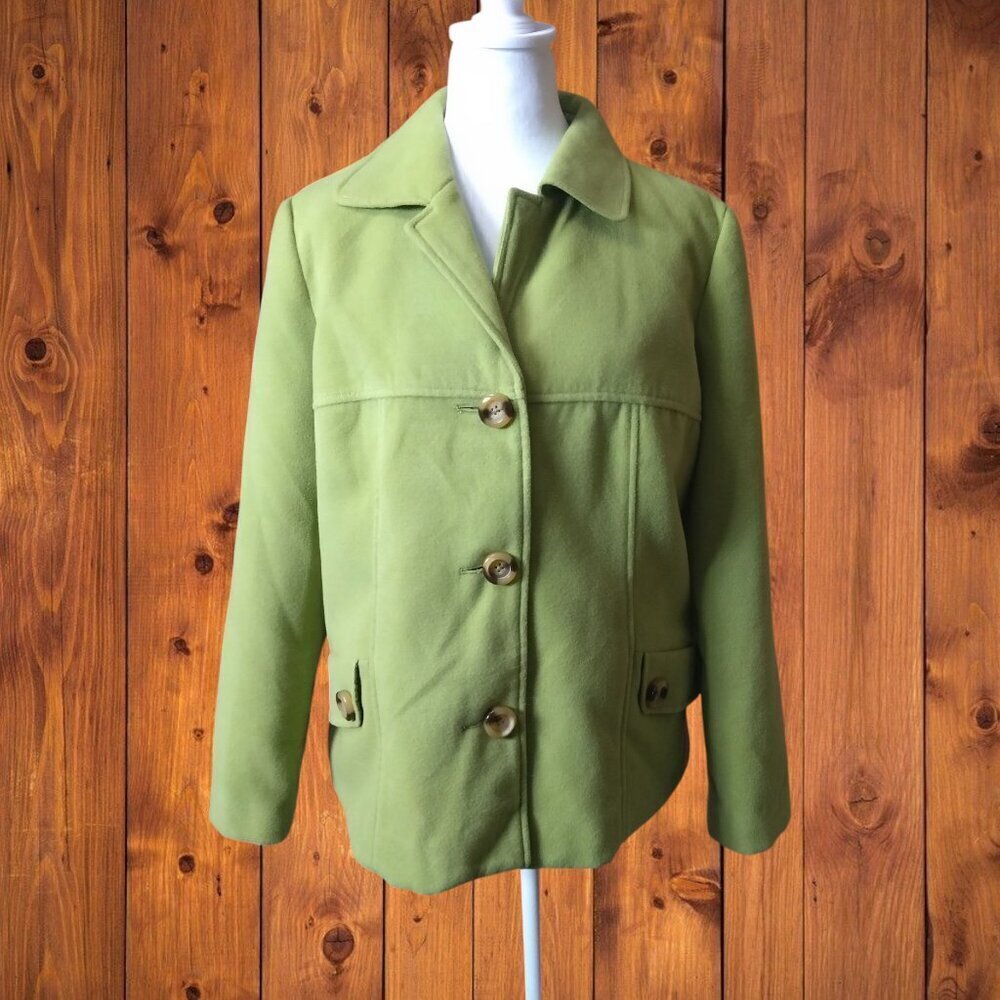 R.Q.T WOMEN'S SIZE 12 GREEN BUTTON FRONT COLLARED COAT JACKET CLASSIC